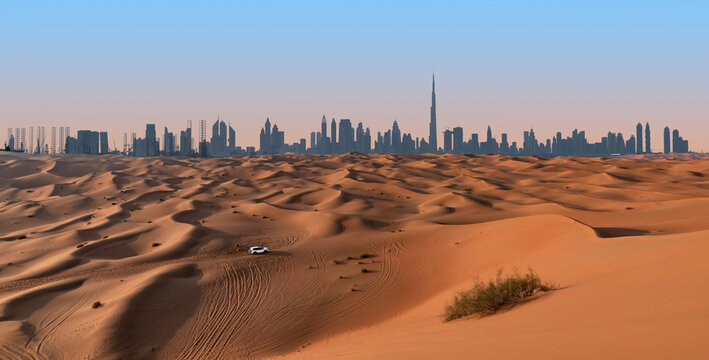 Dubai skyline from the dessert